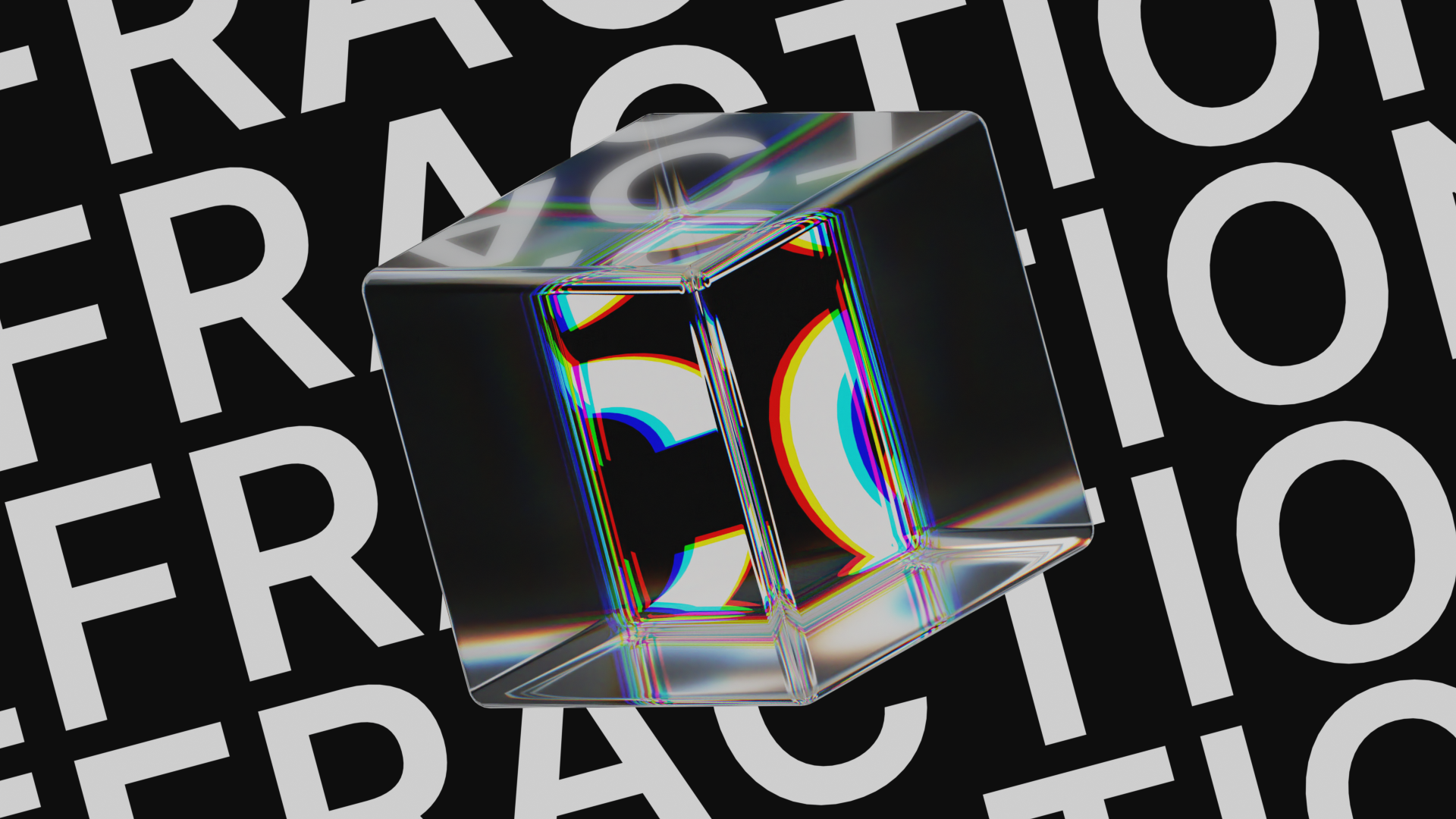 Close-up of glass cubes bending the text